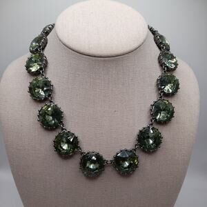 Simply Vera Wang Green Rhinestone Gunmetal Statement Necklace 19"